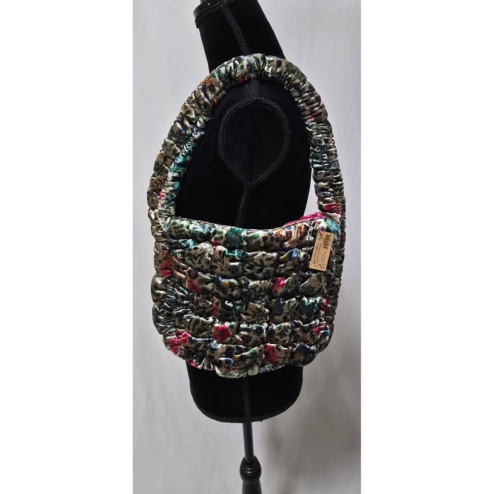 Natural Life Puffy Velvet Fit-It-All Bag Small Teal Flower Floral Shoulder Bag - Picture 2 of 6